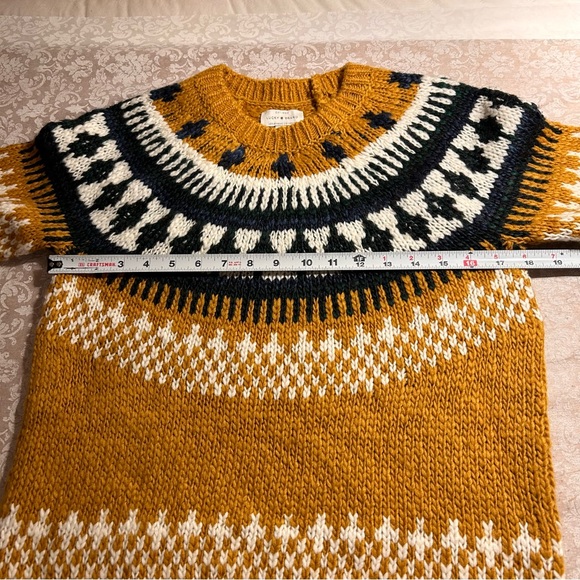 Lucky ~ Bold Fair Isle Knit Mustard  Crewneck Chunky Sweater- in size XS - Picture 11 of 16